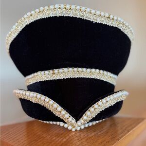 Novelty plush hat with pearl and gold trim